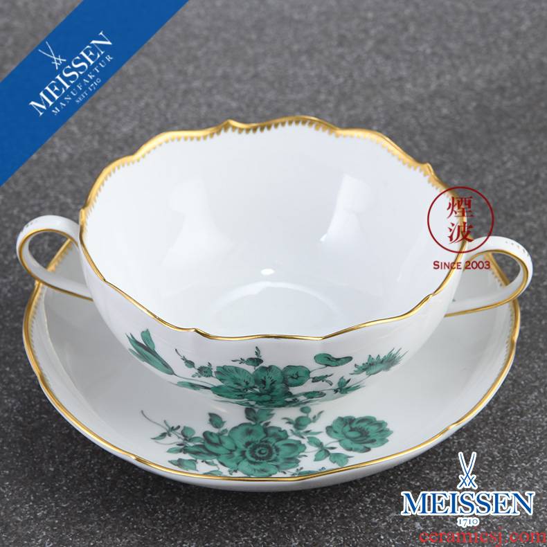 German mason MEISSEN porcelain new clipping bouquets of central green paint edge soup dishes set of tableware