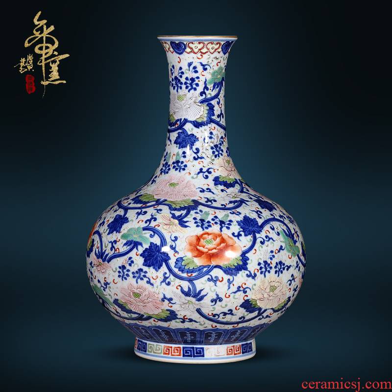 Jingdezhen ceramics the qing qianlong hand - made Chinese blue and white color bucket vase sitting room porch rich ancient frame antique furnishing articles