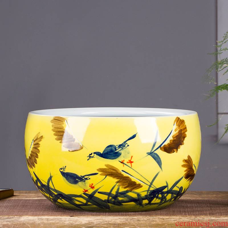 Jingdezhen ceramics tank large pastel shade green turtle cylinder lotus pond lily bowl lotus goldfish basin furnishing articles
