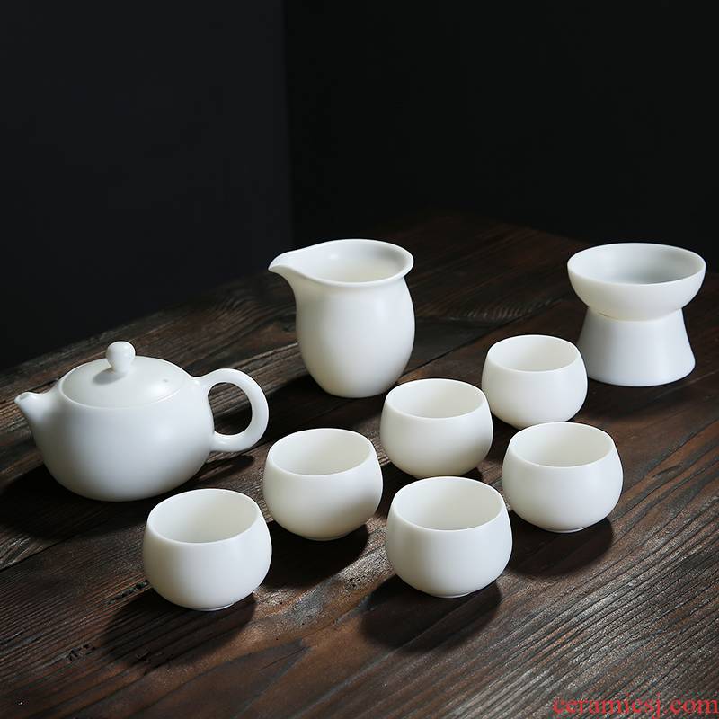 Fat jade porcelain kung fu tea set suit household dehua kung fu tea set suit white porcelain tea set teapot teacup gift box