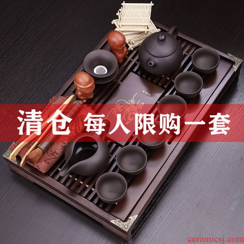 It kung fu of a complete set of ceramic tea set home office tea contracted solid wood tea tray drawer tea sets