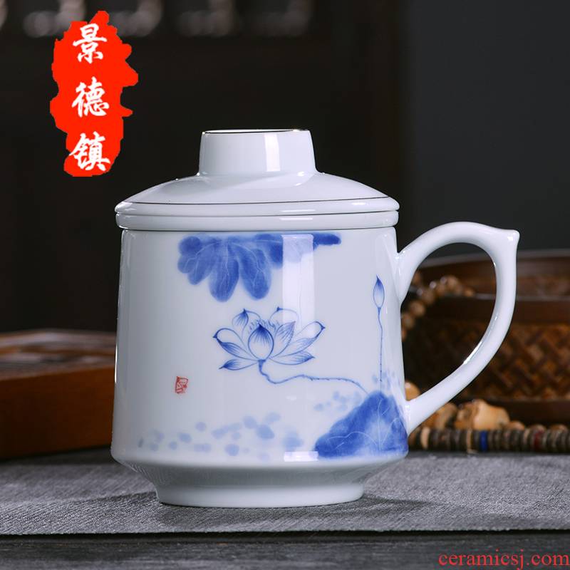Jingdezhen porcelain hand - made office cup with cover filter) ceramic cup household gifts custom make tea cup
