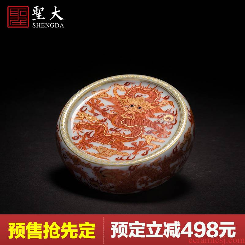 Holy big ceramic curios cover place heavy hand - made alum red paint wulong lines cover kungfu tea taking fittings lid