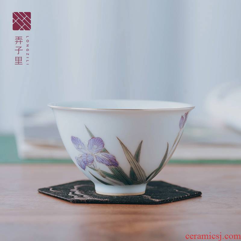 Made in jingdezhen ceramic cup home master cup antique hand - Made mud creative irises heart cup single CPU