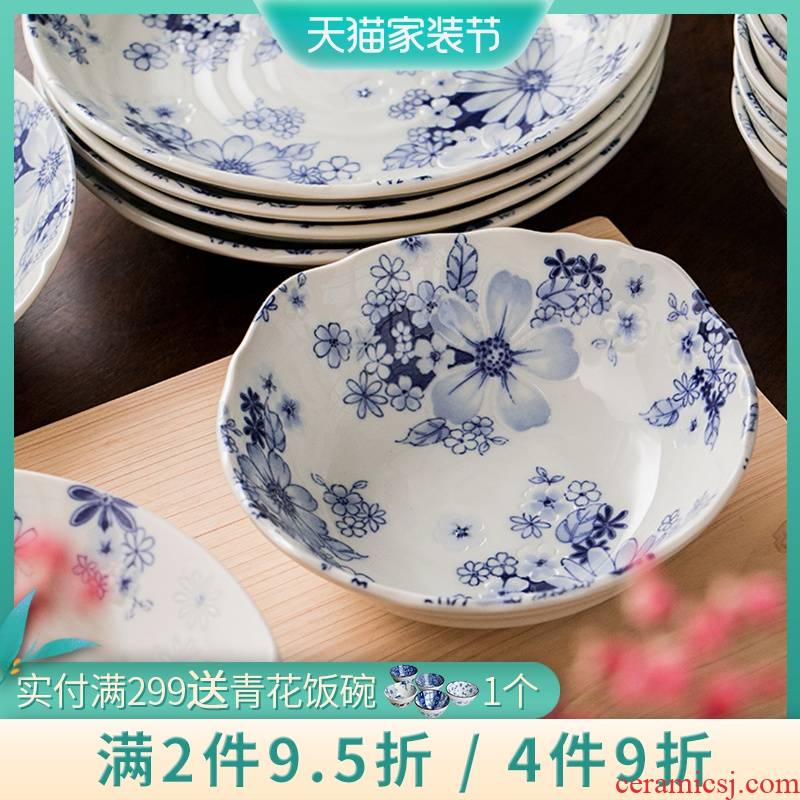 Meinung burn Japanese flower set ceramic bowl bowl imported glaze color tray was under Japanese household chopsticks tableware suit