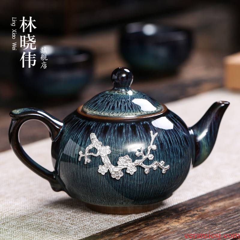 Jingdezhen up with silver ceramic teapot kung fu tea sets Japanese silver single pot home office teapot