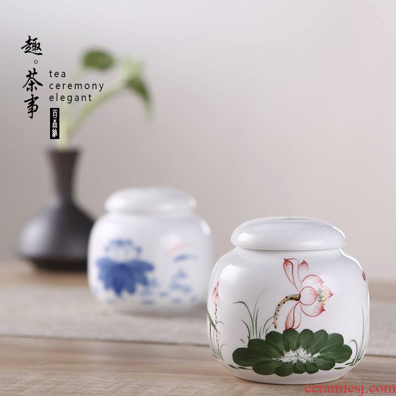 Hand - made ceramic small seal pot creative move fashion portable storage tank type fan caddy fixings with you travel