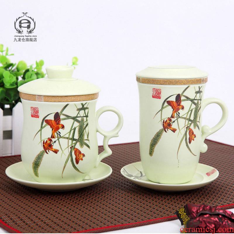 DH I send a pair of jingdezhen ceramic cup cup for cup suit with cover filter tea cups