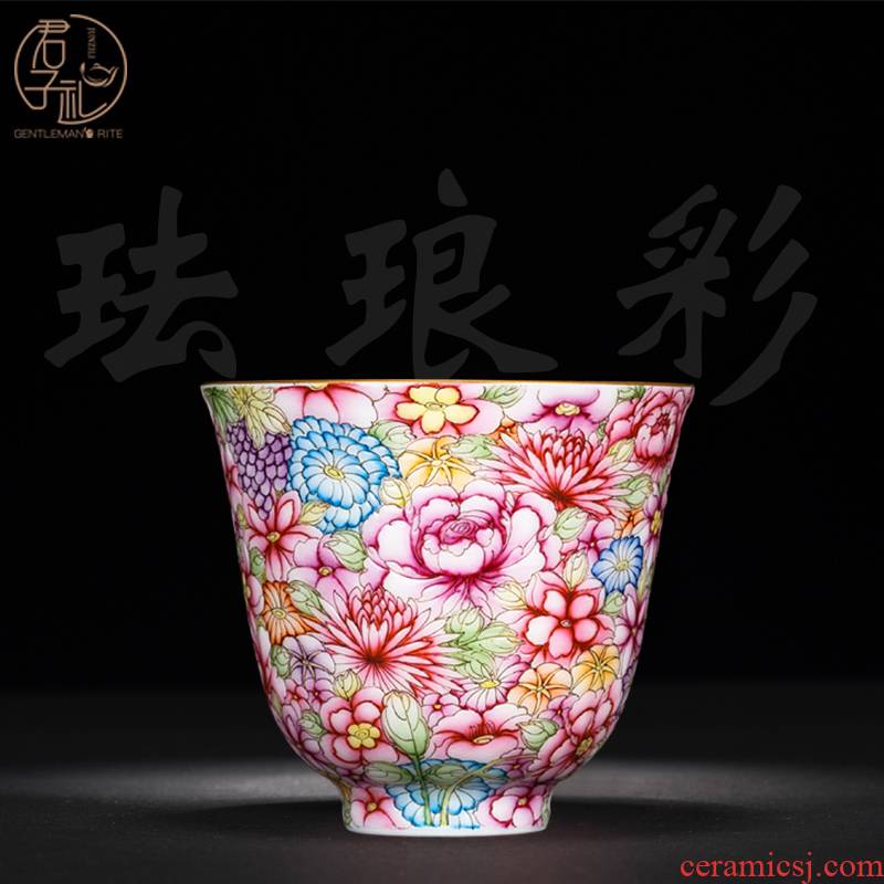 Jingdezhen ceramics kung fu teacups hand - made m letters flowers single cup small thin foetus enamel glaze color sample tea cup