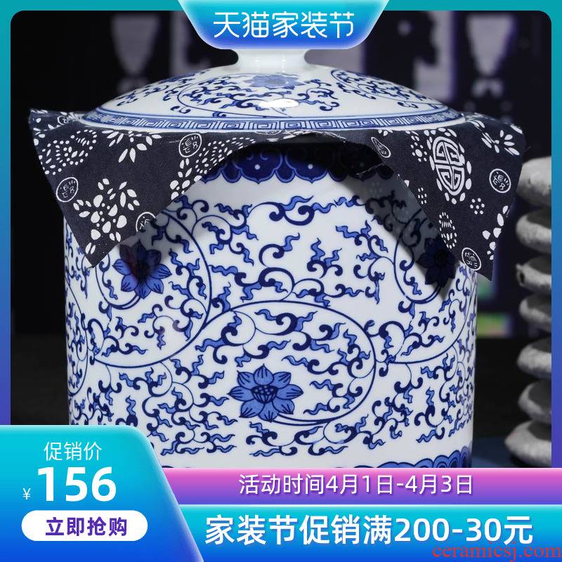 Blue and white porcelain of jingdezhen ceramics large manual caddy fixings storage seal tea cake tin POTS to restore ancient ways