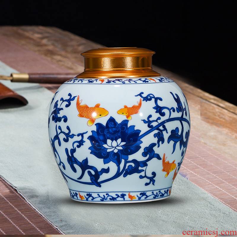 Jingdezhen ceramic caddy fixings large half jins alloy with cover tea sealed tank storage POTS Chinese style household