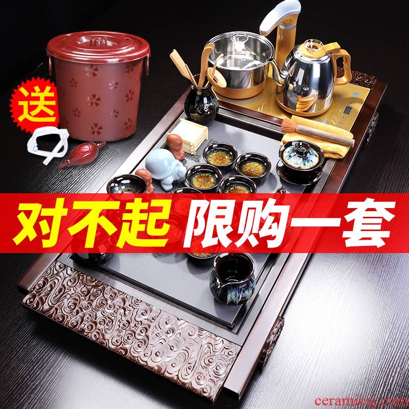 Tang Feng kung fu tea set home ceramic tea machine variable temmoku of a complete set of office automatic water heating furnace
