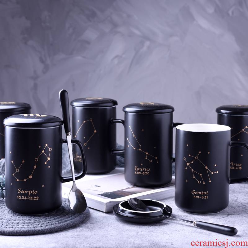 The content of The zodiac office keller creative picking cups of ceramic cups male spoon, milk coffee cup with cover