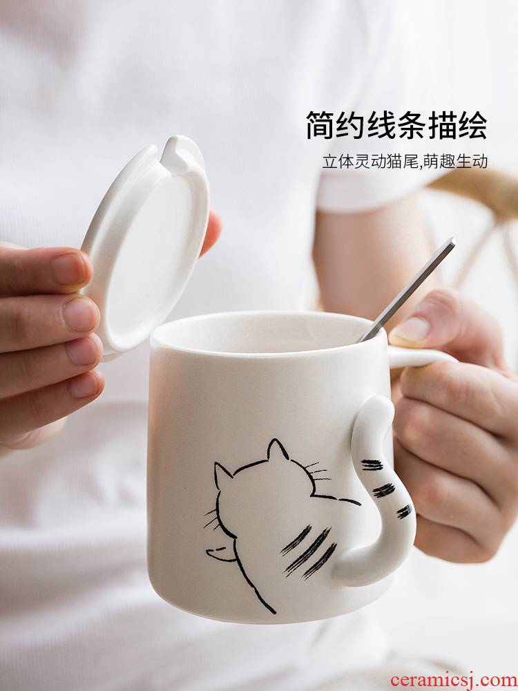 Modern housewives ins contracted ceramic keller of coffee cup express girl Kitty glass high - capacity ceramic cup
