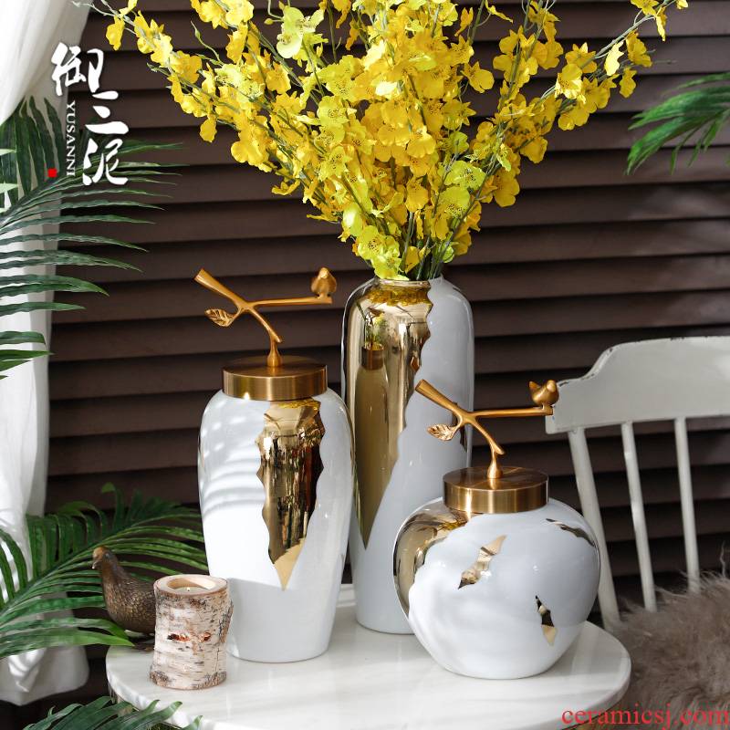 Nordic white ceramic vase furnishing articles I and contracted sitting room Chinese flower arranging dried flower flower implement household soft adornment