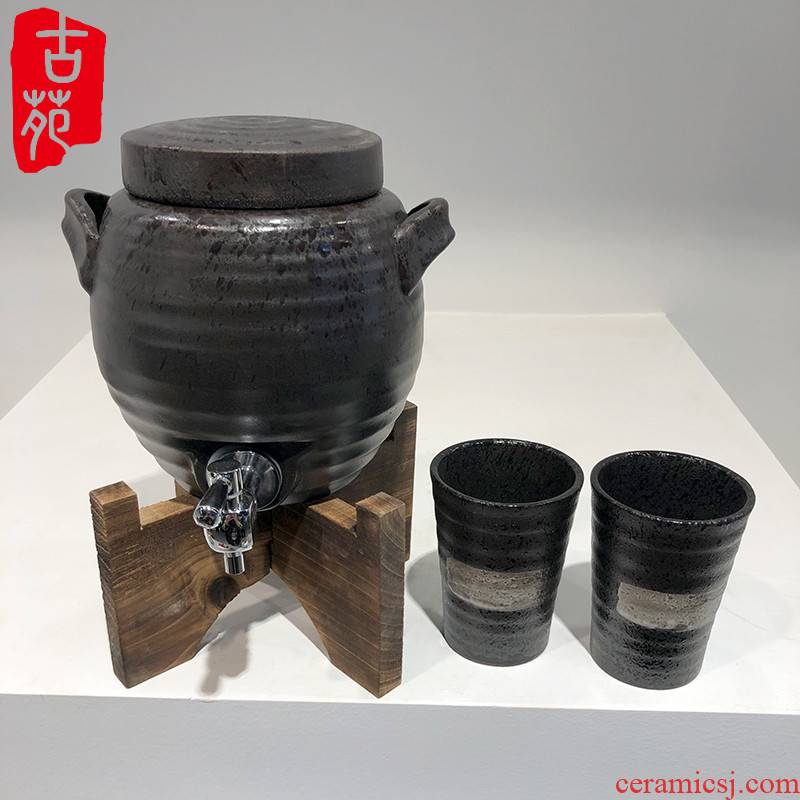 Ancient garden Japanese - style wine and coarse ceramic tableware with leading bai the qing bottle barrels of small water altar pot pot cylinder