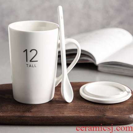Cup of creative move trend mark Cup coffee Cup ceramic Cup spoon Nordic ins large - capacity water Cup with cover