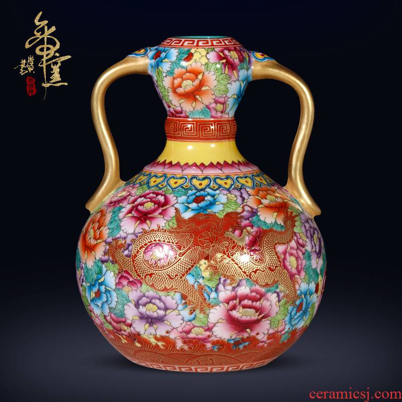 The Qing qianlong hand - made dragon and wear Chinese style flower ruyi bottles of jingdezhen ceramics sitting room porch decorate furnishing articles