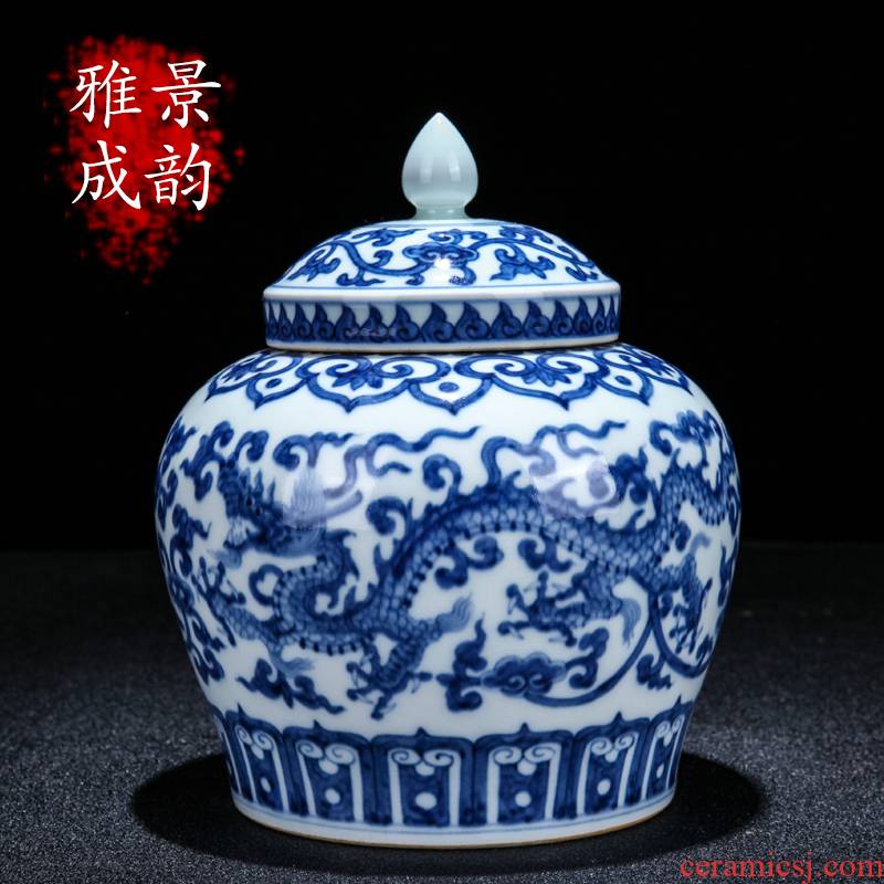 Jingdezhen ceramic modern blue and white dragon day word can of household contracted and maintain the sitting room tea table decoration furnishing articles