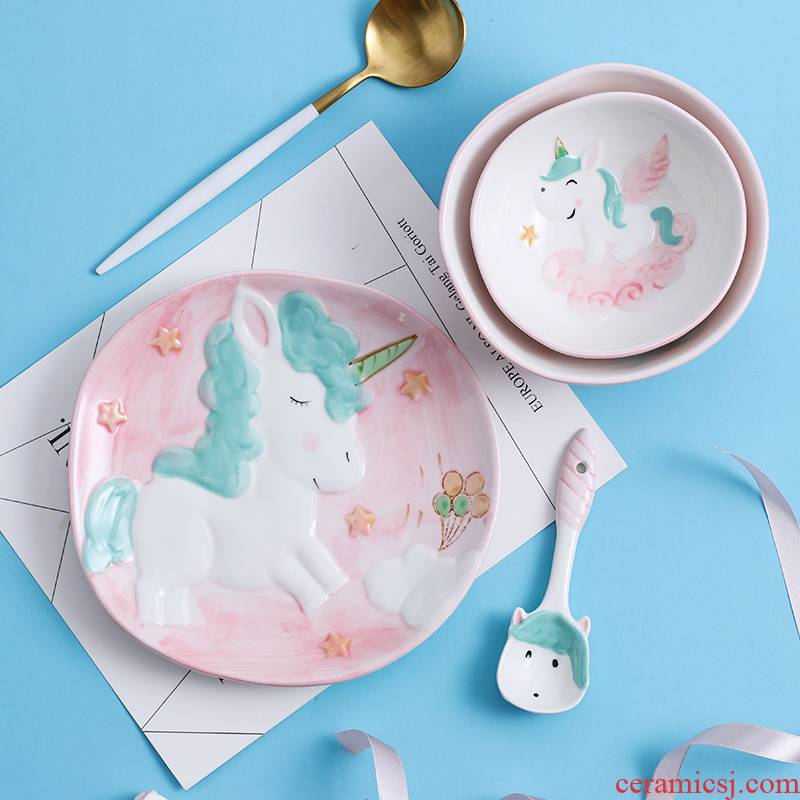 The Web celebrity unicorn Japanese household children eat rice bowl express baby ceramic tableware cartoon creative nice dishes