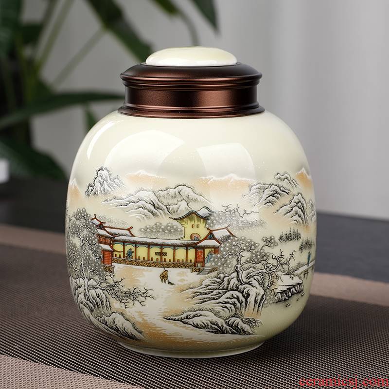The west lake longjing tea pot ceramic seal pot metal cover storage POTS small jingdezhen tea, green tea