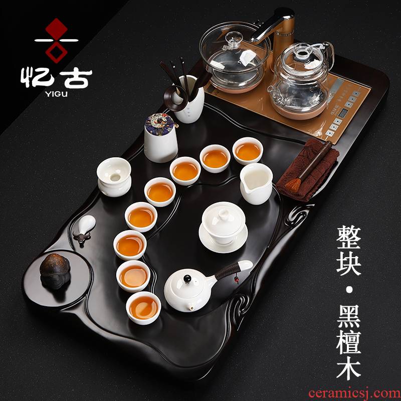 Have the ancient tea set household automatic snap a whole set of ebony wood tea tray ceramic kung fu tea cups