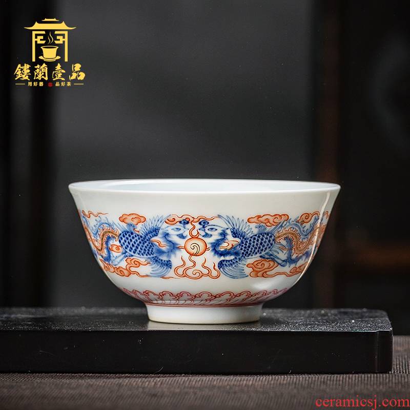 Jingdezhen ceramic all hand tea bowl is blue and white enamel phoenix sample tea cup master cup single CPU kung fu tea cups