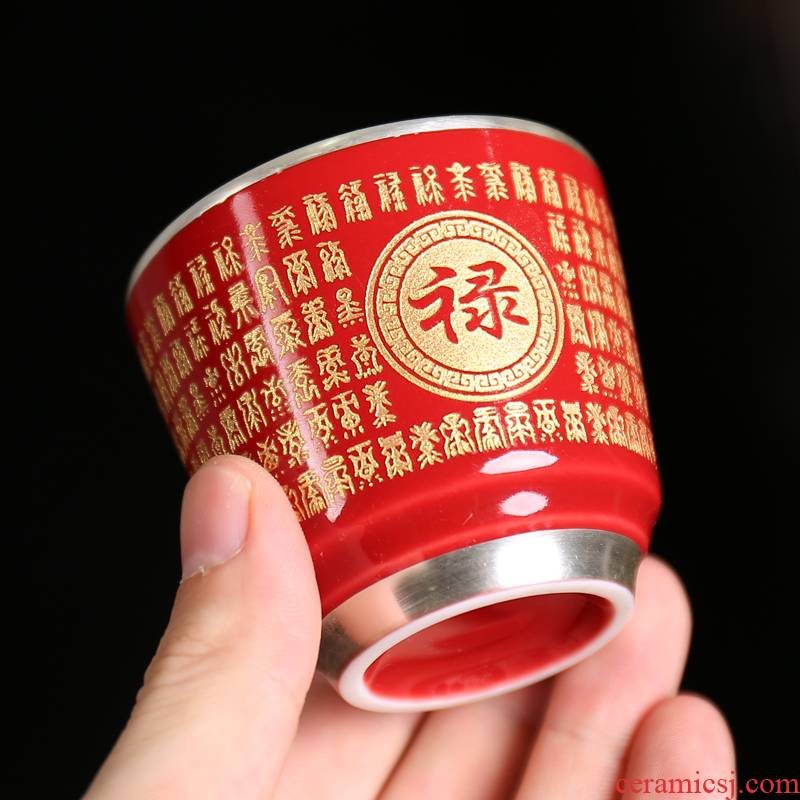 Household silver cup kung fu tea set a single manual 999 silver cup large sample tea cup ceramic coppering. As silver master CPU