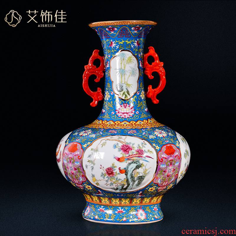 Jingdezhen ceramics archaize ears enamel vase furnishing articles collection of adornment of Chinese style living room a study arts and crafts