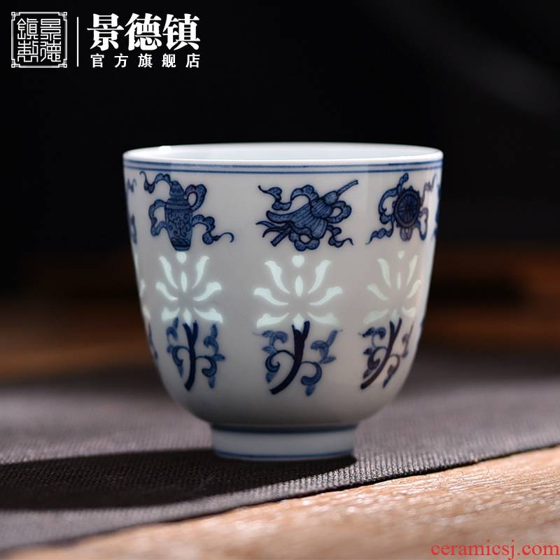 Jingdezhen flagship store hand - made blue - and - white ceramics and exquisite can collect tea master cup a single drinking tea cups of tea