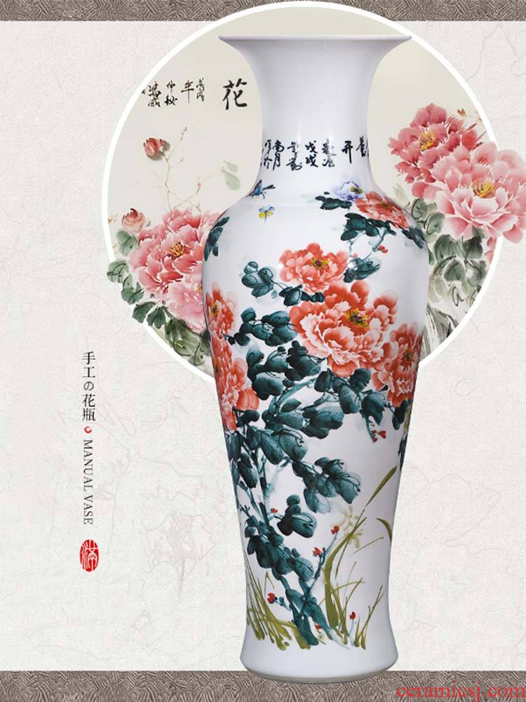 Jingdezhen ceramics vase peony of large furnishing articles pastel hand - made sitting room decoration in hotel opening gifts