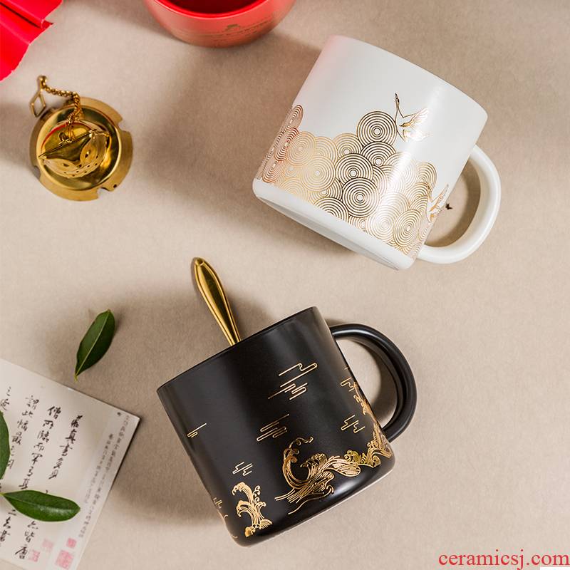 Mark cup creative the office in chao feng ceramic cup with a cup of household heat - resistant glass tea cup couples