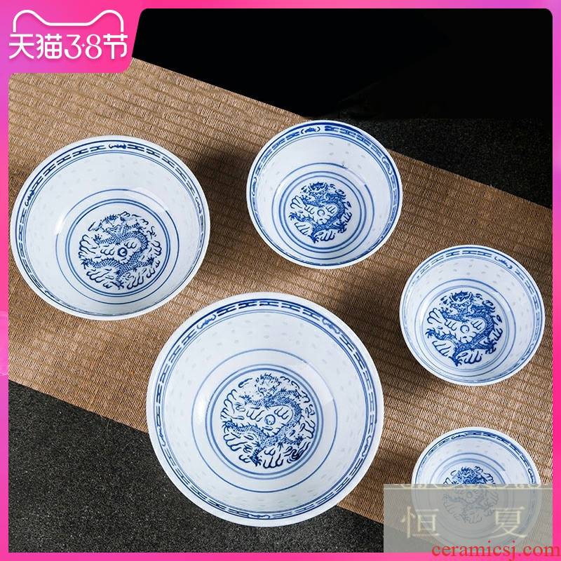 Blue and white porcelain bowls and dishes under the glaze color old soup bowl rice bowls restoring ancient ways porringer jingdezhen custom dessert bowls