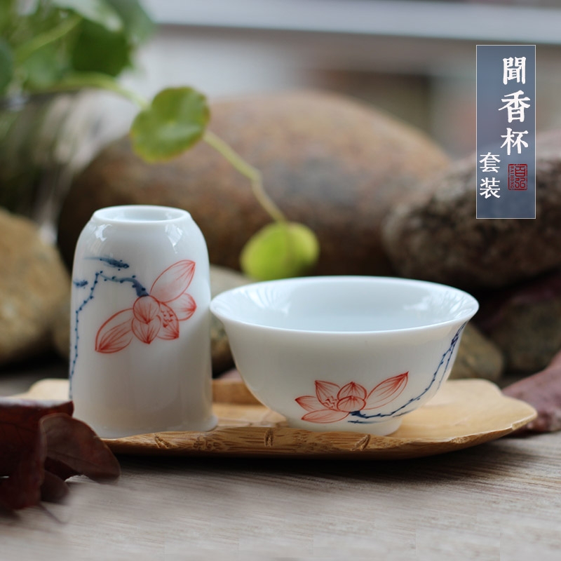Hand - made fragrance - smelling cup suit kung fu tea tea performance sample tea cup of tea taking master cup blue and white porcelain cups