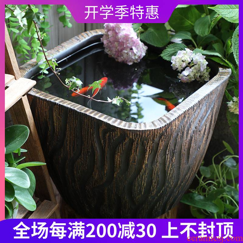 Jingdezhen stoneware big fish tank water lily bowl lotus cylinder cylinder tank tortoise goldfish bowl lotus basin water furnishing articles