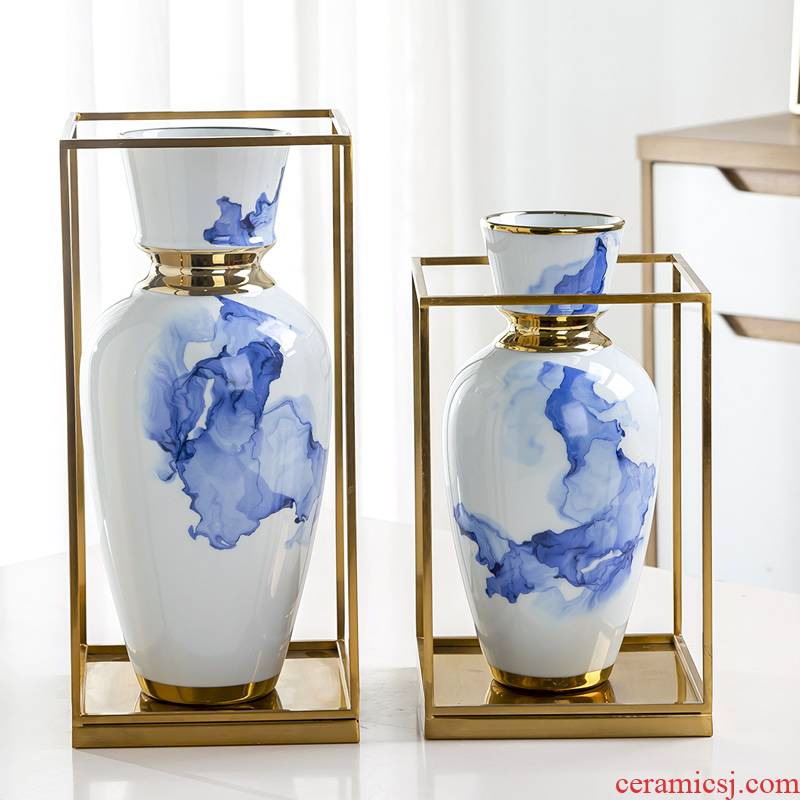 New Chinese style light much blue and white porcelain vase furnishing articles dried flower arranging flowers sitting room adornment household act the role ofing is tasted zen ceramic decoration
