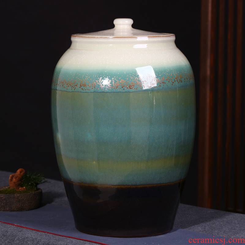 Jingdezhen ceramic barrel 20 jins 40 kg pack ricer box home with cover seal insect - resistant moistureproof caddy fixings storage tank