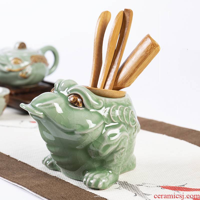 Ronkin ceramic tea six gentleman 's suit tea accessories household bamboo clip ChaZhen spittor tea combination