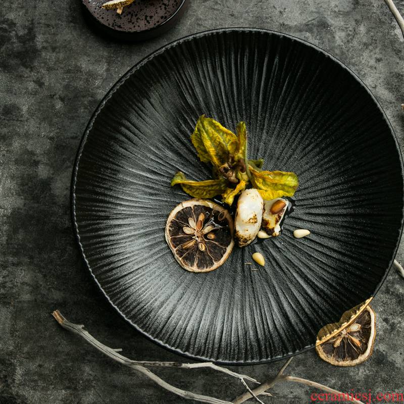 And sharply mo steak black plate embossed plate up phnom penh ceramic dishes home western - style food tableware dinner plate