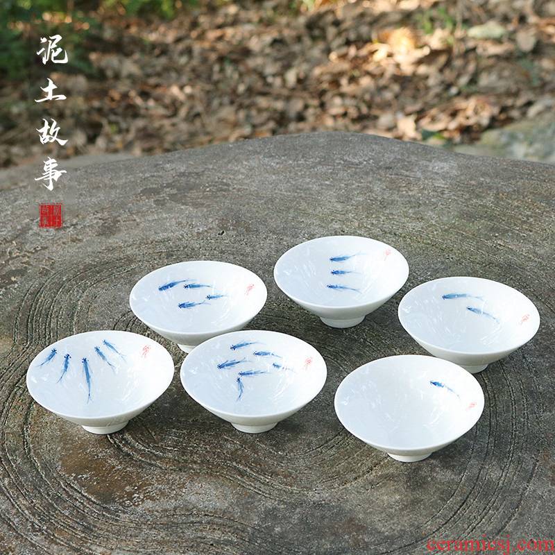 Members of the hand - made soil sample tea cup kung fu tea cups white porcelain cup perfectly playable cup fish individual single CPU masters cup