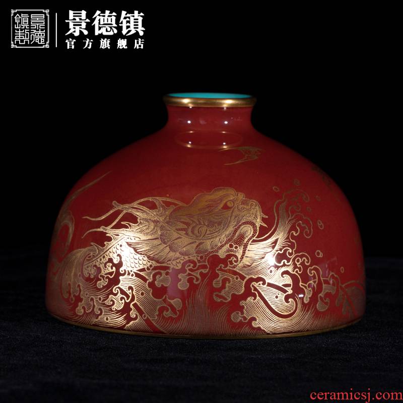 Jingdezhen flagship store of hand - made of cowpea red glaze see colour white statute of "four writing brush washer water washing dishes can be collect