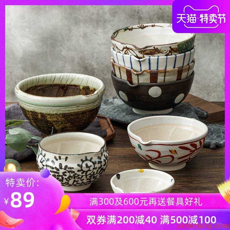 Hand - made ceramic grinding bowl imported from Japan to send the food mill grinding rods Japanese household consisting of the tools