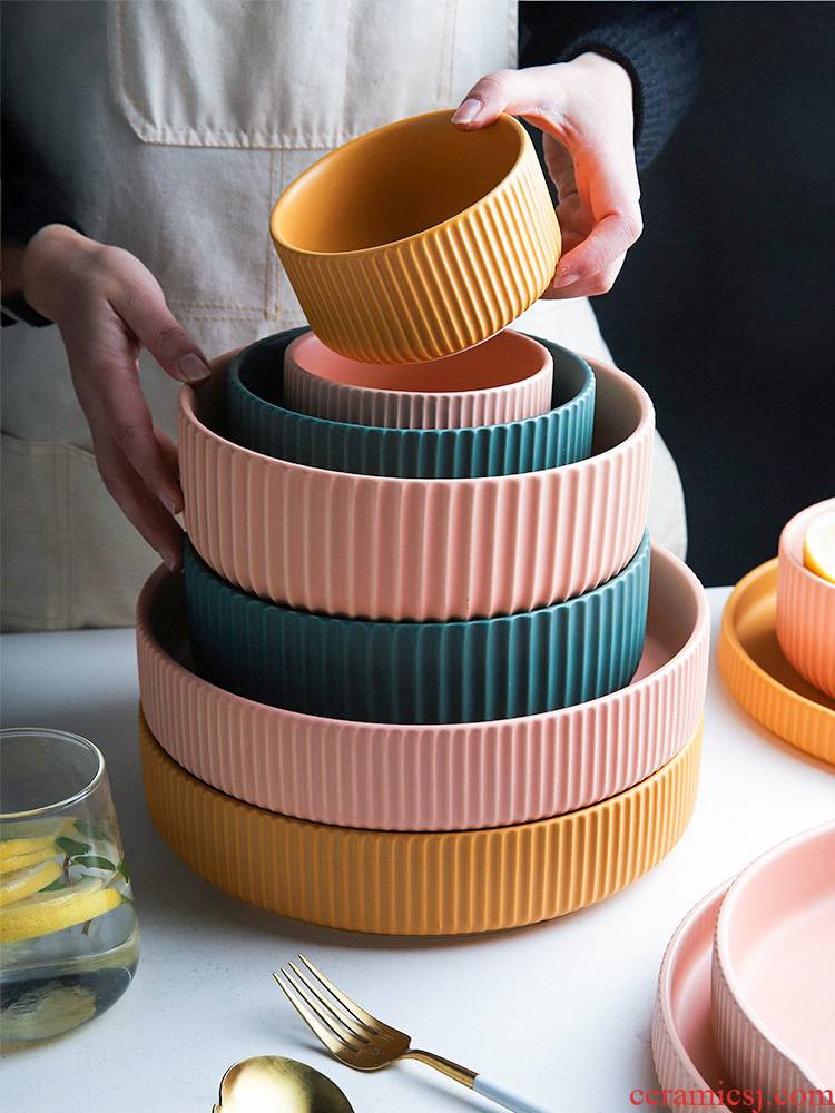 Selley Nordic pure color, matte enrolled porcelain tableware bowl dish tableware suit soup bowl rainbow such as bowl flavour dish suits for