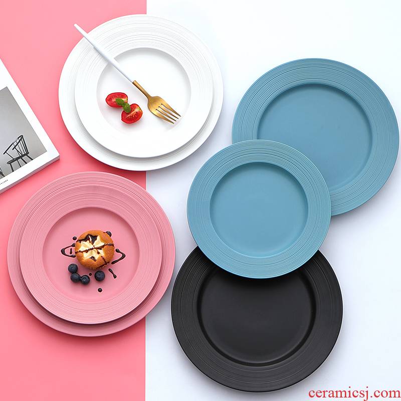 The Nordic creative household ceramic dish dish dish tray beefsteak round flat plate tableware dessert dish breakfast tray