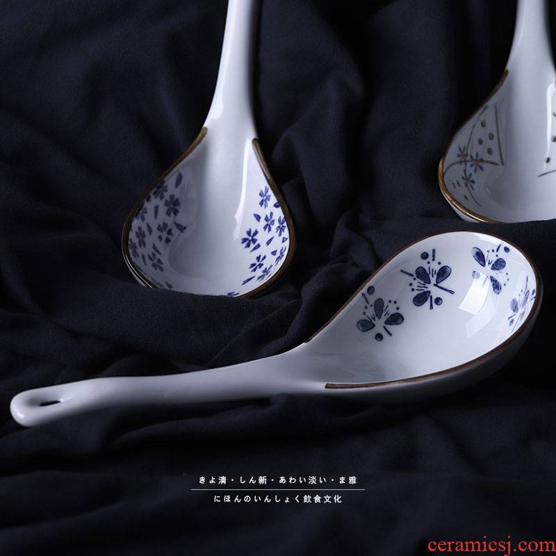 Point a Japanese under the glaze color big spoon, long handle ladle ceramic spoon run Chinese suit Malaysia 's run out