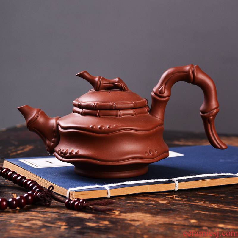 Yixing clay ceramic tea pot - zhu ball hole ore side by hand carried bamboo pot of kung fu tea tea device filters
