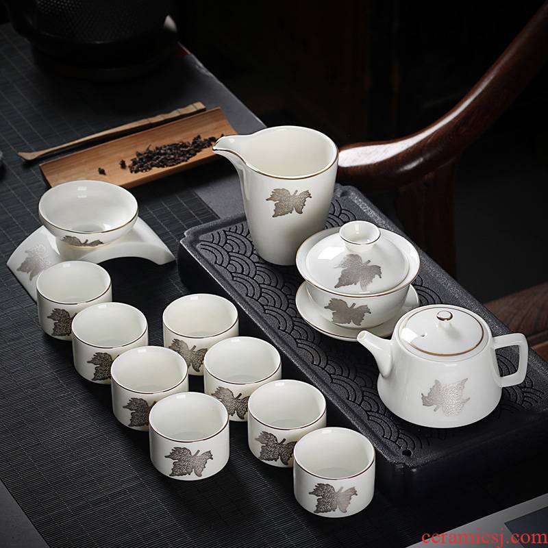 Really served pervious to light white porcelain tureen tea set a complete set of tea cups ceramic tea set kunfu tea gifts