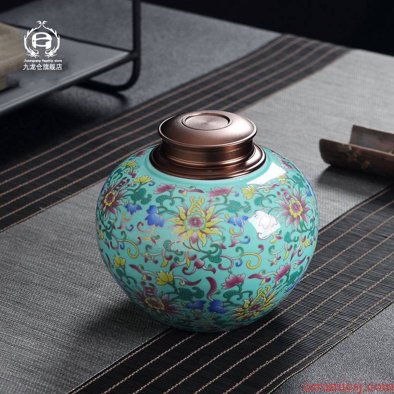 DH jingdezhen ceramic tea pot large tea seal pot enamel ribbon cover household puer tea POTS