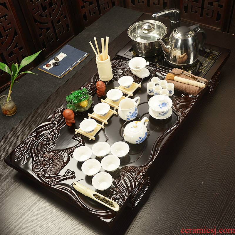 Beauty cabinet violet arenaceous your up kung fu tea set home four unity of a complete set of solid wood tea tray, tea cups of tea