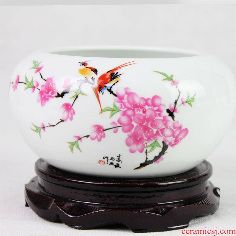 Jingdezhen ceramics peach blossom put water point little gold fish tank water lily bowl lotus cylinder cylinder writing brush washer tortoise furnishing articles c161
